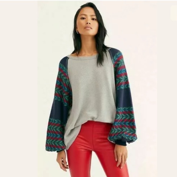 Free People Tops - Free People Rainbow Dreams Pullover SW Sea Med NWT